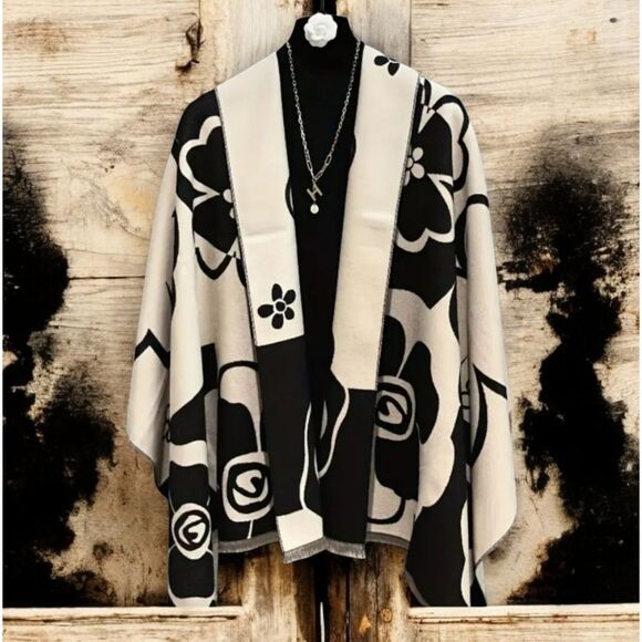 Unbranded Accessories - Camellia Black & Cream Stylish Shawl New